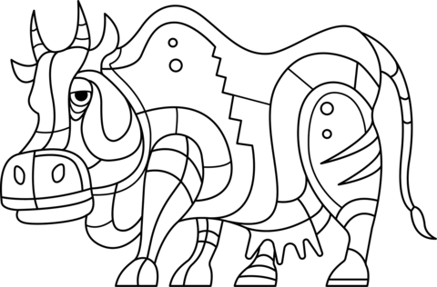 Abstract Cow Coloring Page